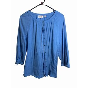 d & co denim company womens blue long sleeve button down shirt size large COTTON